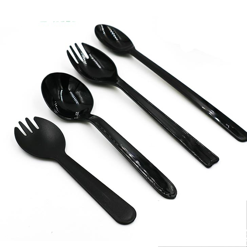 PP PS Material Disposable Biodegradable Plastic Spoon Fork Knife White Black Transparent Color Cutlery