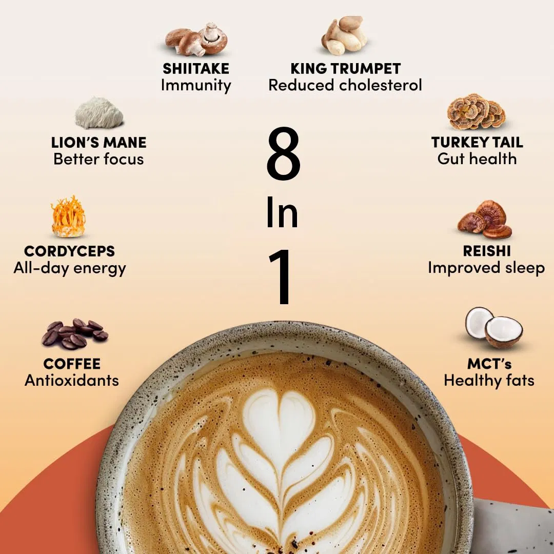 Private Label 8 in 1 Mushroom Coffee Powder Organic Food Supplements Mushroom Extract Coffee Blend for Immune Energy