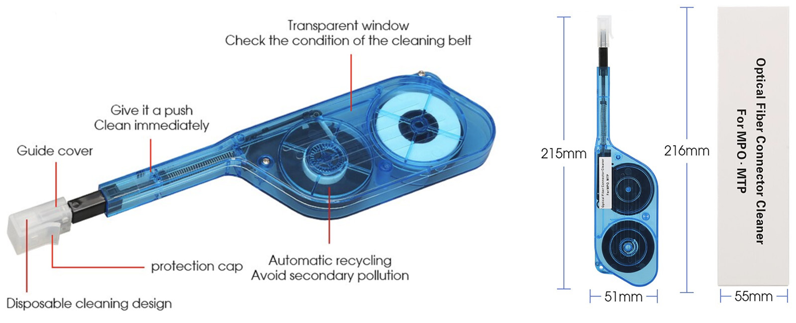 MTP MPO fiber optic connector one-click cleaner pen