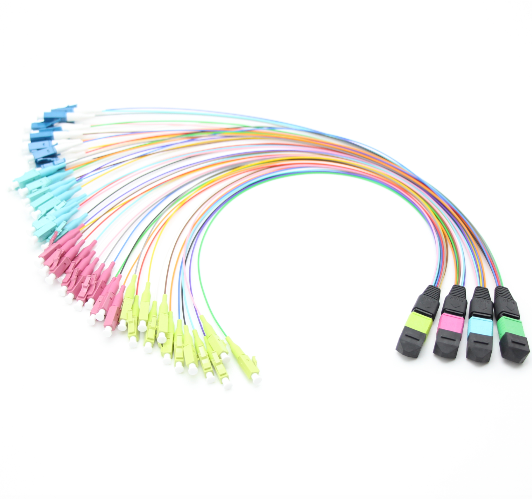 Wholesale OM5 Multimode Fiber 8fo MPO to LC / MTP to LC Fan-out 0.9mm Patch Cord Manufacturers, Product