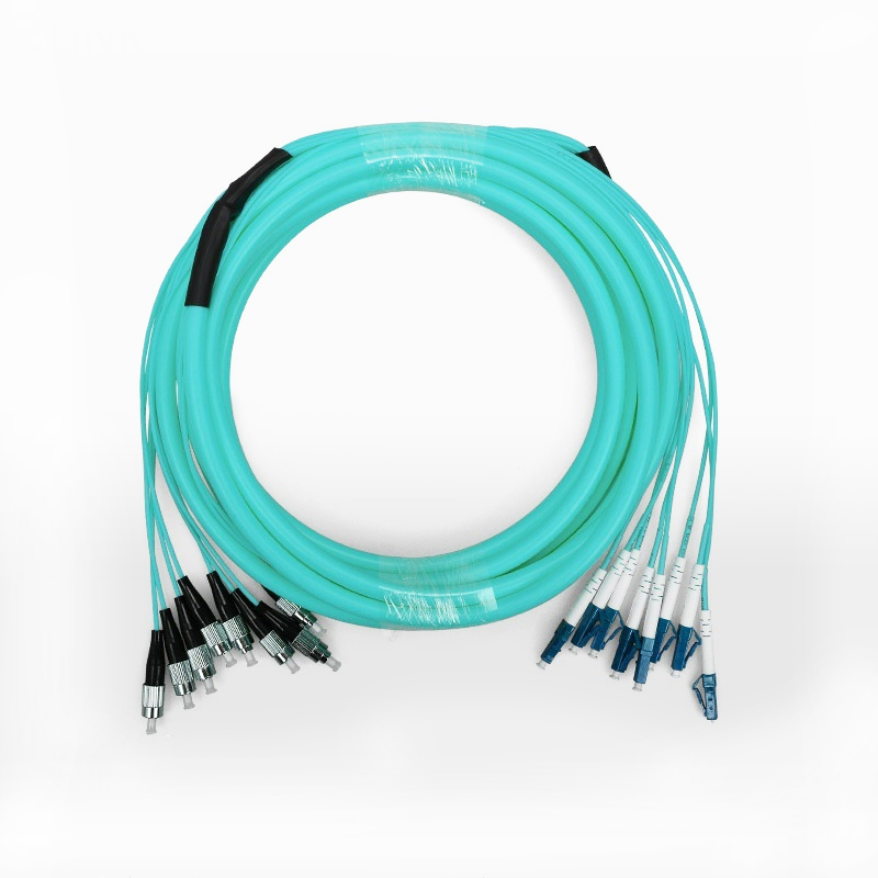 Cheap 8 cores Multimode OM3 Aqua LC Branch Out Optical Fiber Pigtail Factory, Factories
