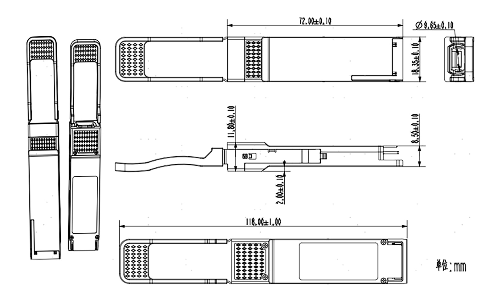 QSFP56 200G SR4 Dimensional Drawing