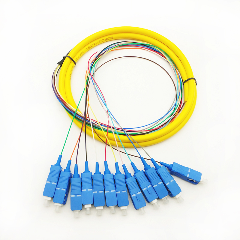 Cheap 12 cores Single Mode G652D SC/UPC Fanout Optic Fiber Pigtail Manufacturers, Factory