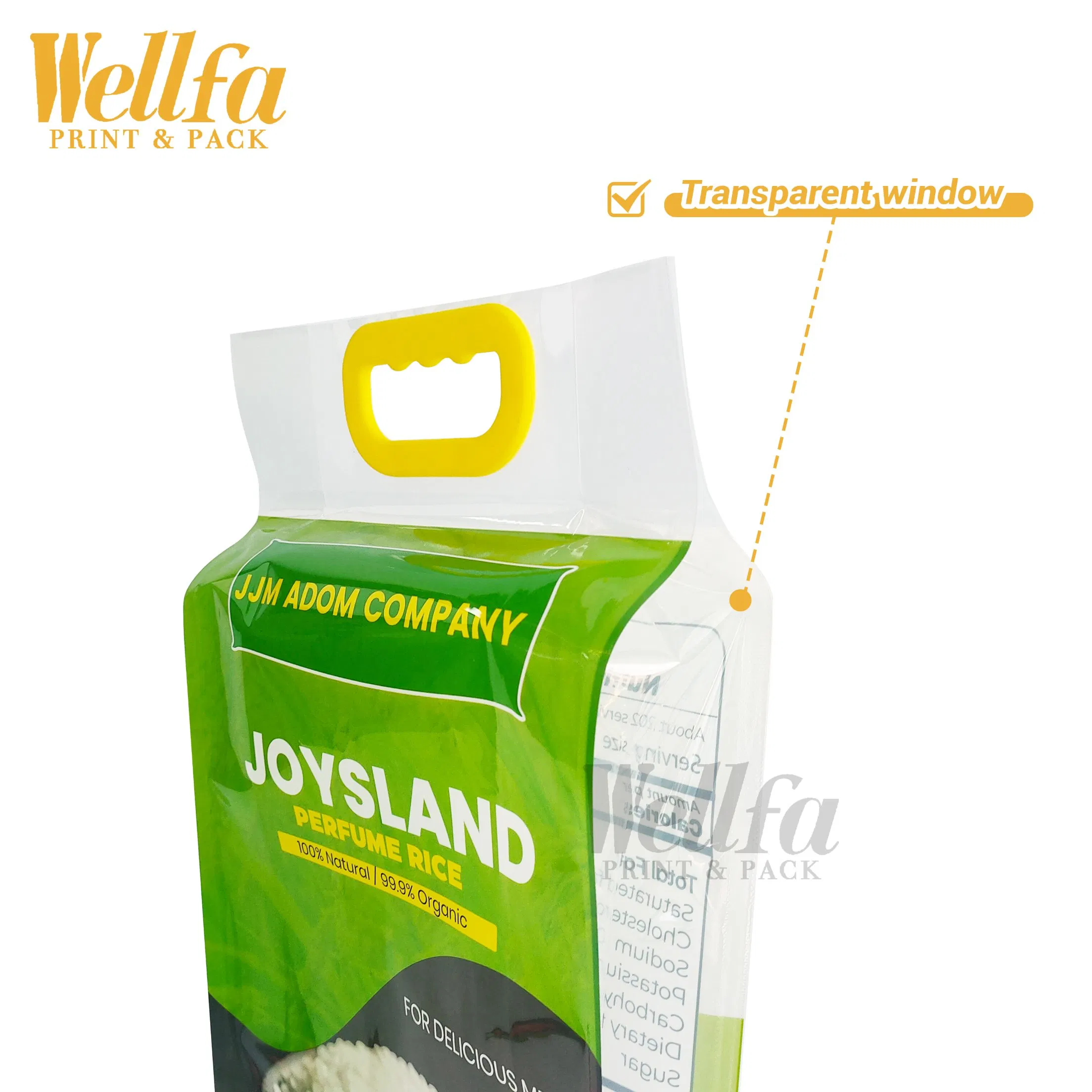 تخصيص تعبئة غذائية من النايلون كيس دقيق قاع مسطح بلاستيكي 1kg 2kg 3kg 5kg كيس تعبئة مقبض فراغ كيس أرز