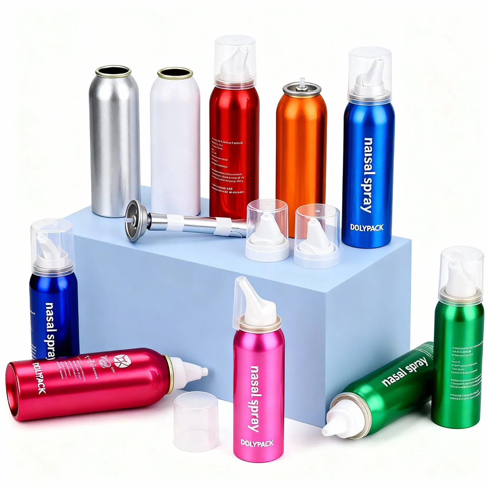 بخاخ أنف معدني صغير باللون الأسود والأبيض 20ml 30ml 50ml علب بخاخات طبية معدنية للأدوية المحمولة في الهواء