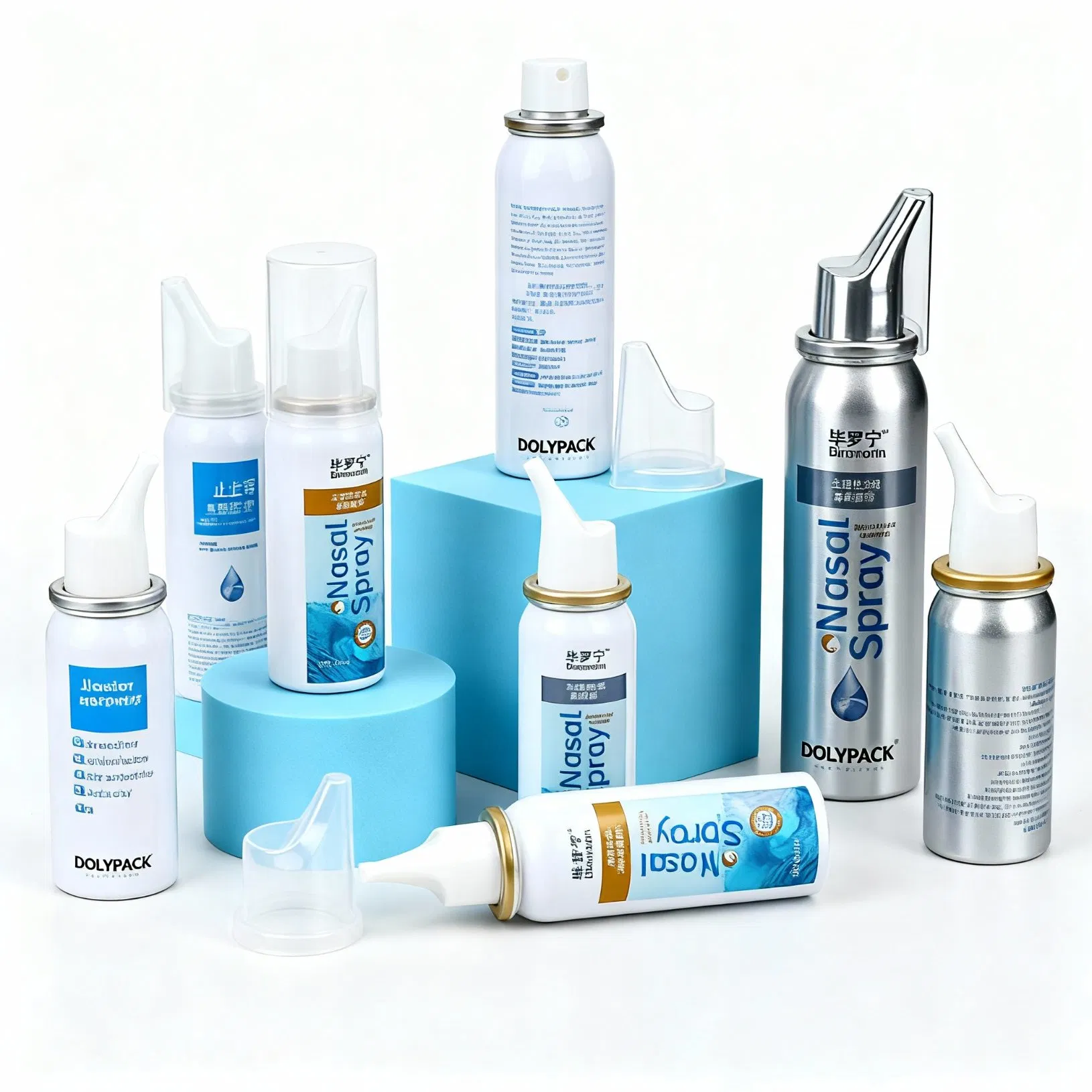 بخاخ أنف معدني صغير باللون الأسود والأبيض 20ml 30ml 50ml علب بخاخات طبية معدنية للأدوية المحمولة في الهواء