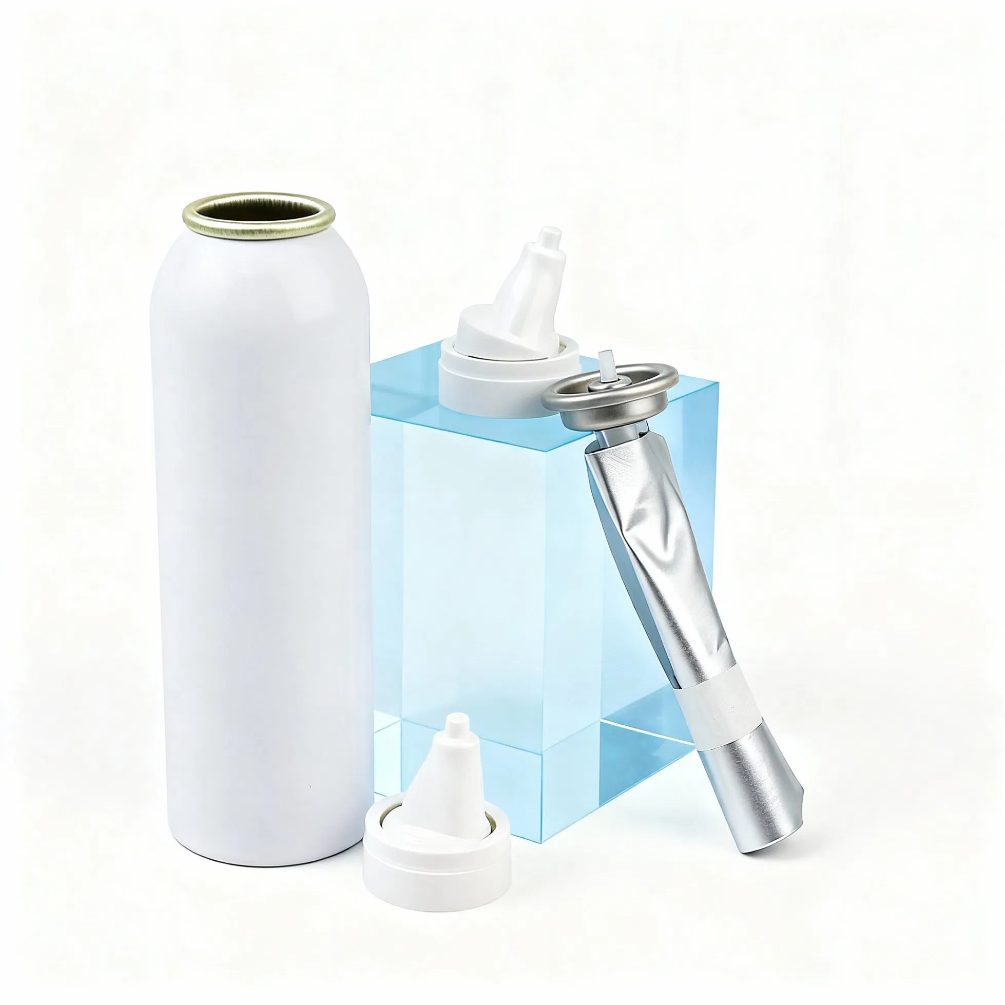 دوليباك D20 D25 D35 D45 35*125mm 35*135mm 45*145mm عبوة علب أيروسول ألمنيوم فارغة موثوقة وصديقة للبيئة مع صمام بخاخ أنفي أبيض لمياه البحر
