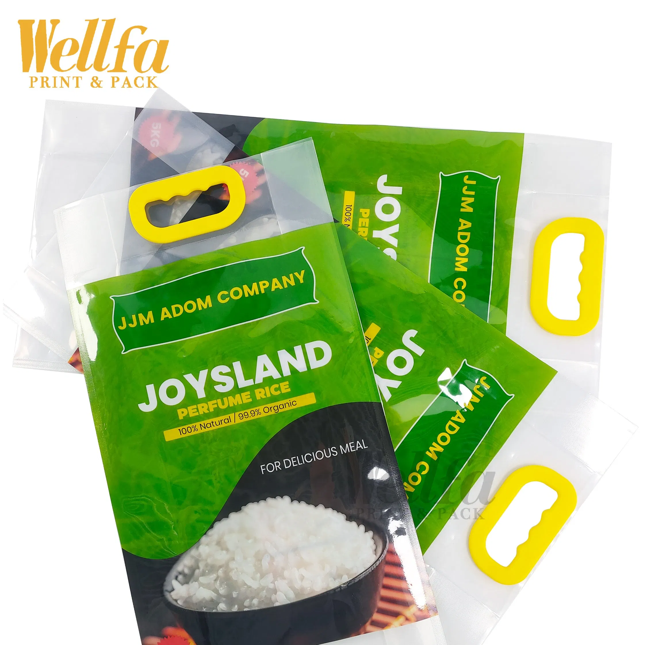 تخصيص تعبئة غذائية من النايلون كيس دقيق قاع مسطح بلاستيكي 1kg 2kg 3kg 5kg كيس تعبئة مقبض فراغ كيس أرز