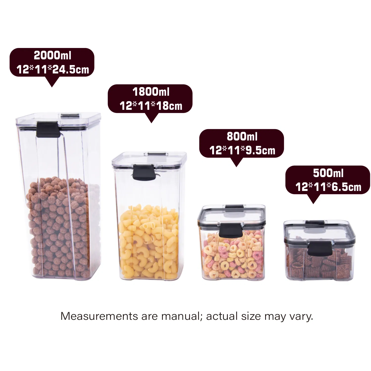 حاوية تخزين طعام بلاستيكية شفافة حديثة 5kg سعة تحميل محكمة الهواء تصميم مرن 1-3L مجموعة منزلية