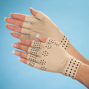 Guantes de compresión magnéticos, elásticos y flexibles con puntos en negro para el soporte de la artritis y alivio del dolor en las articulaciones