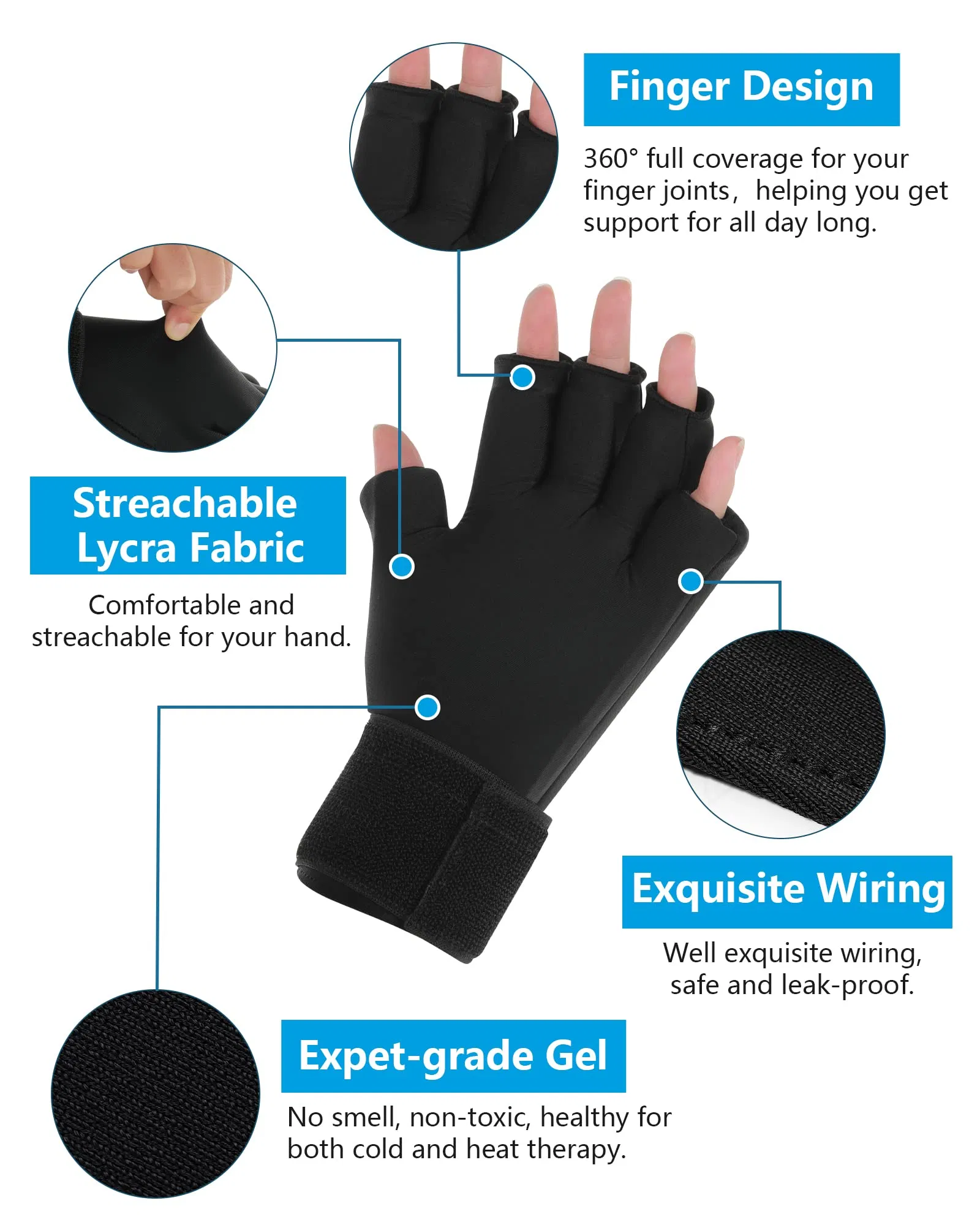 Funda de hielo reutilizable ajustable para muñeca, alivio del dolor, rehabilitación, guantes de terapia fría para manos y dedos con artritis
