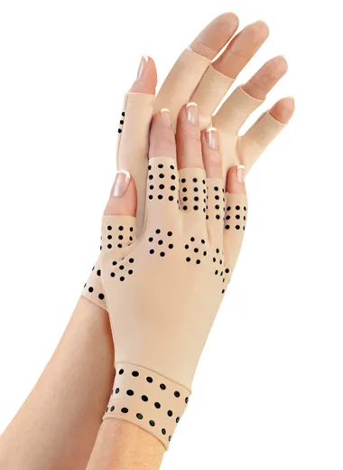 Guantes de compresión magnéticos, elásticos y flexibles con puntos en negro para el soporte de la artritis y alivio del dolor en las articulaciones