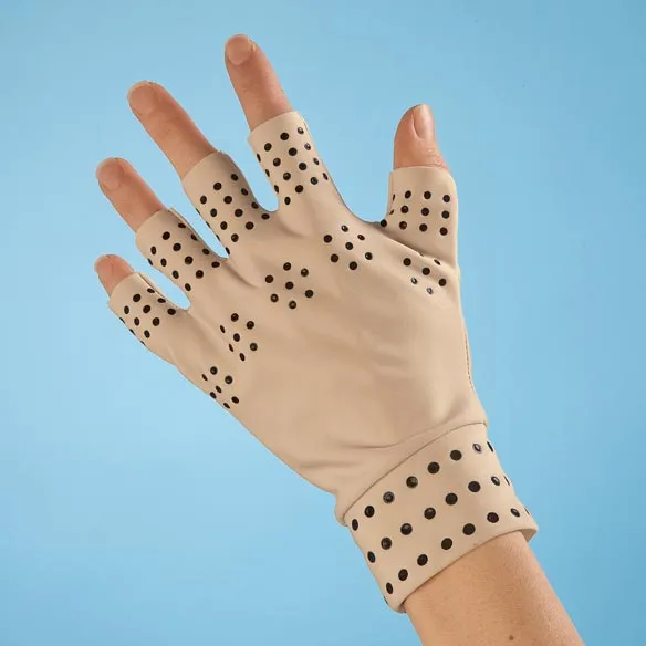 Guantes de compresión magnéticos, elásticos y flexibles con puntos en negro para el soporte de la artritis y alivio del dolor en las articulaciones