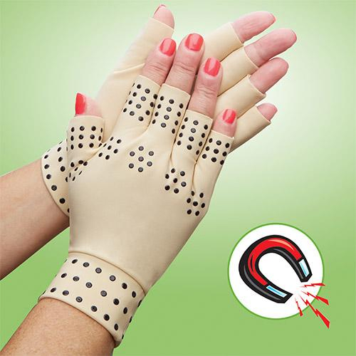 Guantes de compresión magnéticos, elásticos y flexibles con puntos en negro para el soporte de la artritis y alivio del dolor en las articulaciones