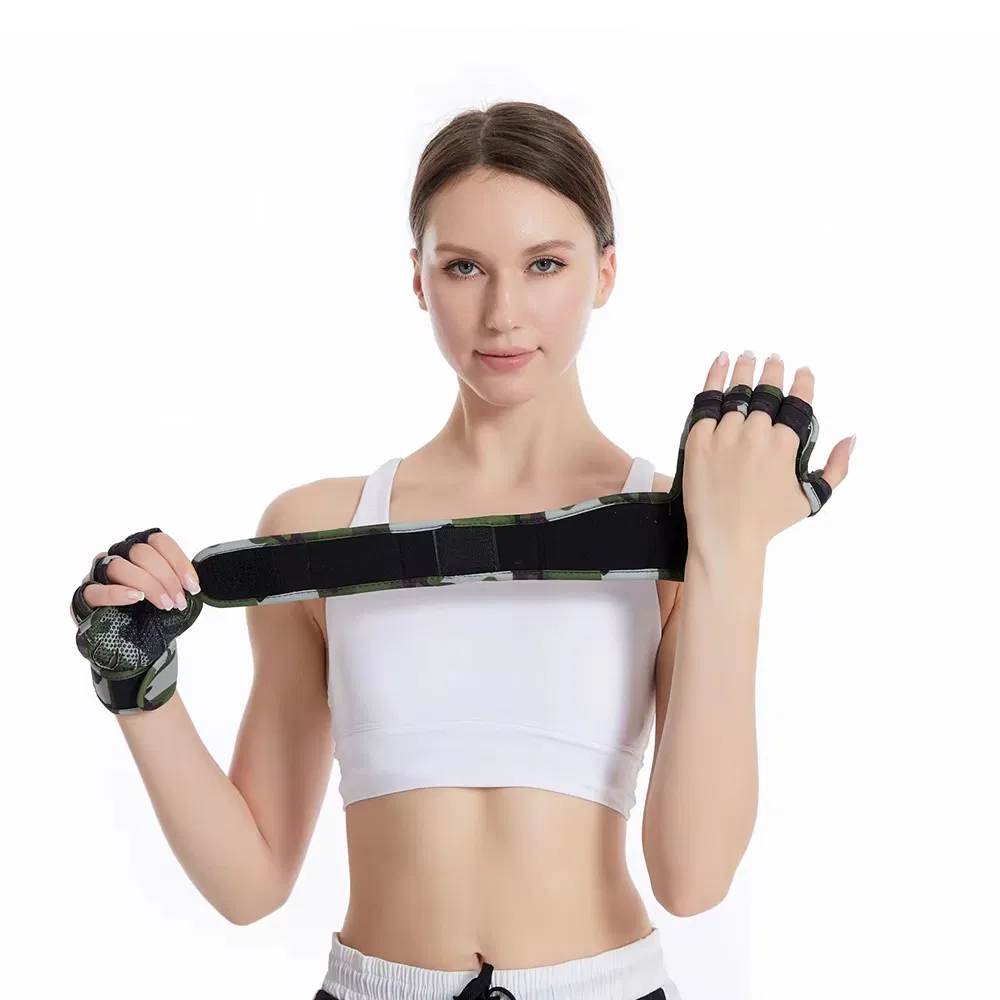 Guantes de ciclismo de silicona gruesa para deportes, gimnasio, fitness, levantamiento de pesas, guantes de medio dedo con soporte para muñeca