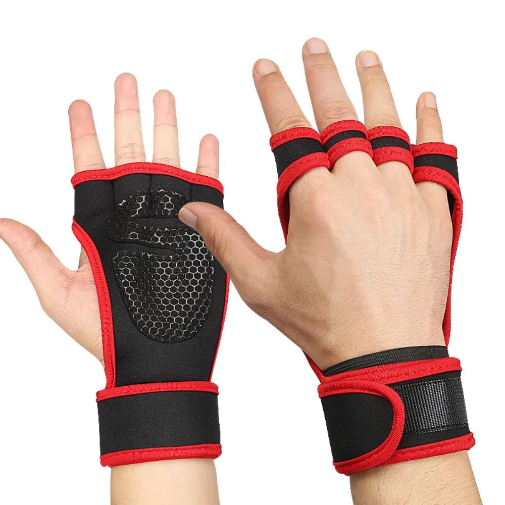 Guantes de deporte para ejercicio, entrenamiento y uso en ciclismo con muñequera de media dedo para levantamiento de pesas en el gimnasio