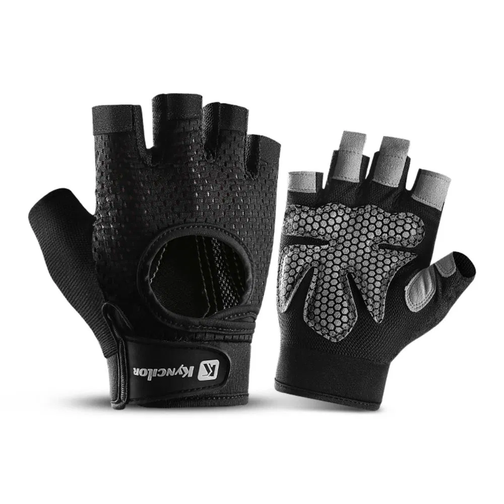 Guantes de deporte para ejercicio, entrenamiento y uso en ciclismo con muñequera de media dedo para levantamiento de pesas en el gimnasio