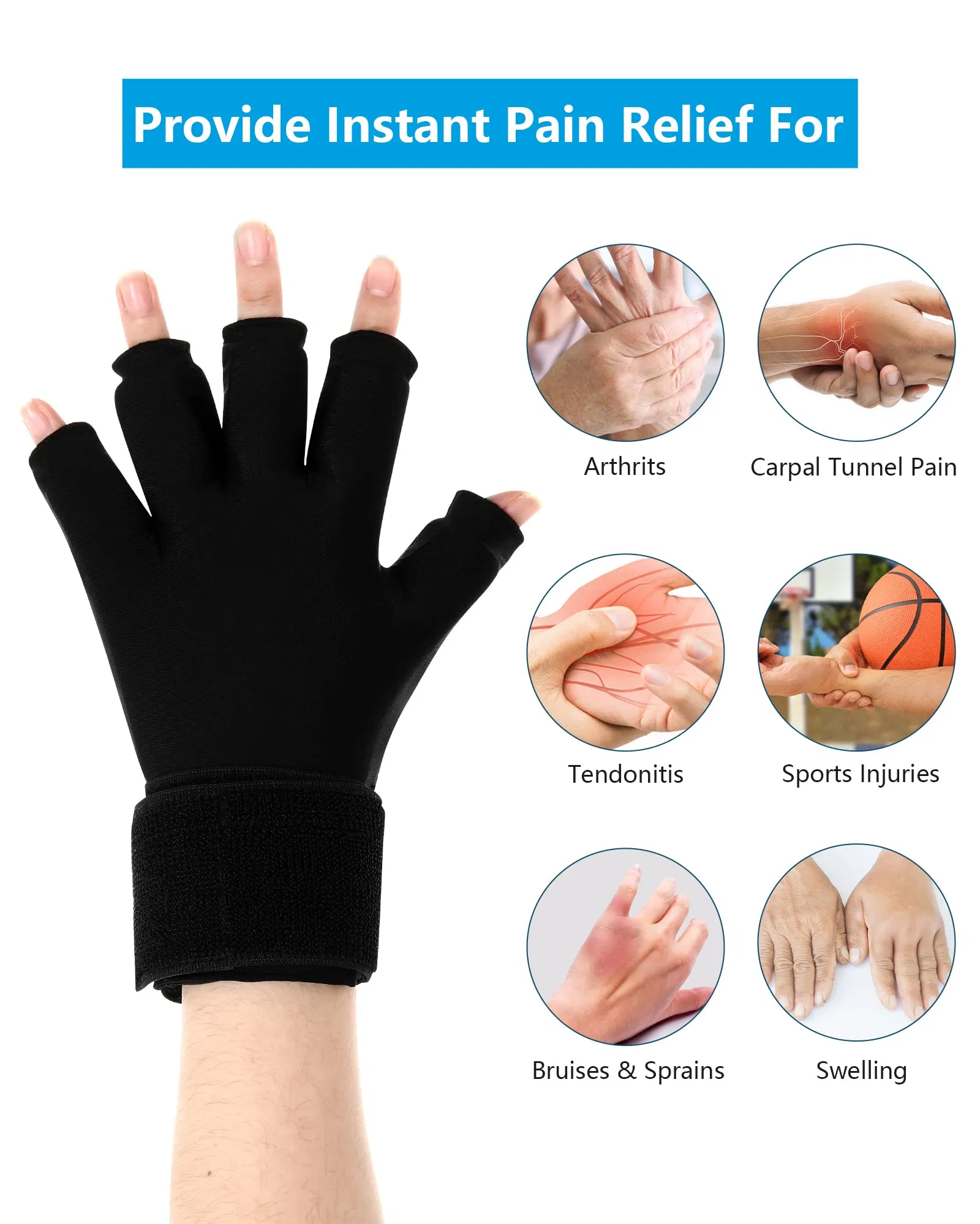 Funda de hielo reutilizable ajustable para muñeca, alivio del dolor, rehabilitación, guantes de terapia fría para manos y dedos con artritis