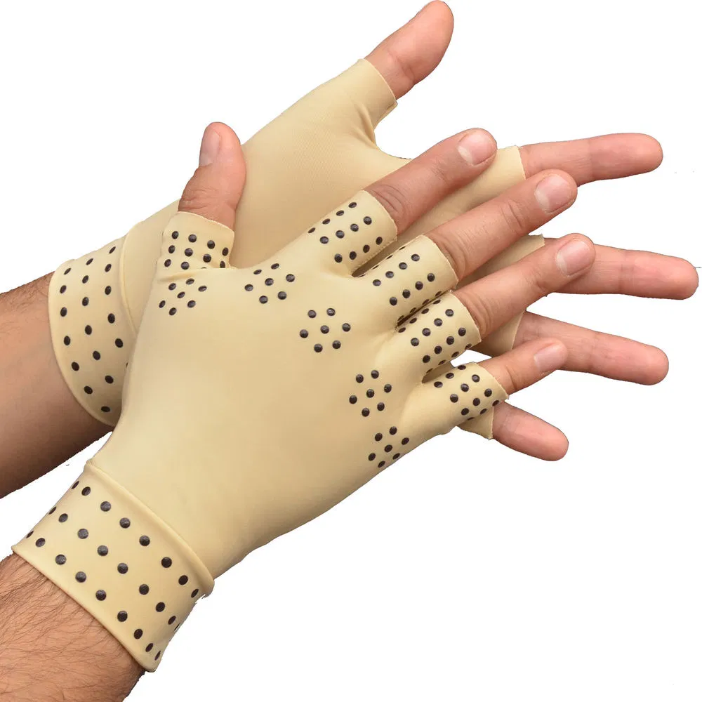 Guantes de compresión magnéticos, elásticos y flexibles con puntos en negro para el soporte de la artritis y alivio del dolor en las articulaciones
