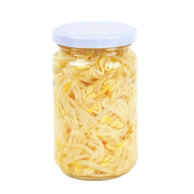 Brotes de soja y frijol mungo en tarro de vidrio en lata con el mejor sabor