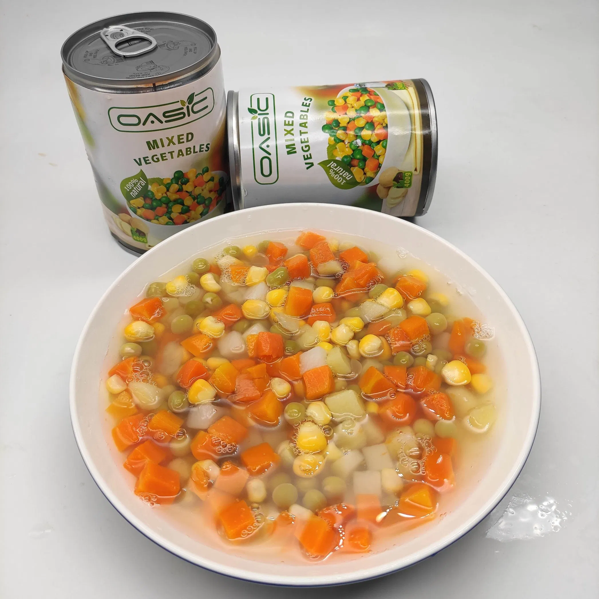 Verduras enlatadas mezcla de guisantes verdes, zanahorias, maíz dulce