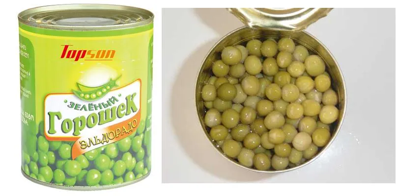 Variedad de guisantes enlatados