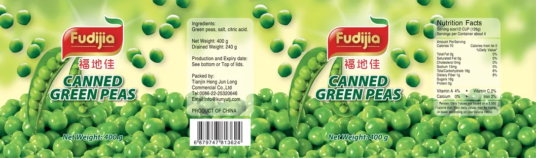 Frijoles enlatados Guisantes verdes frescos enlatados 400g con precio competitivo