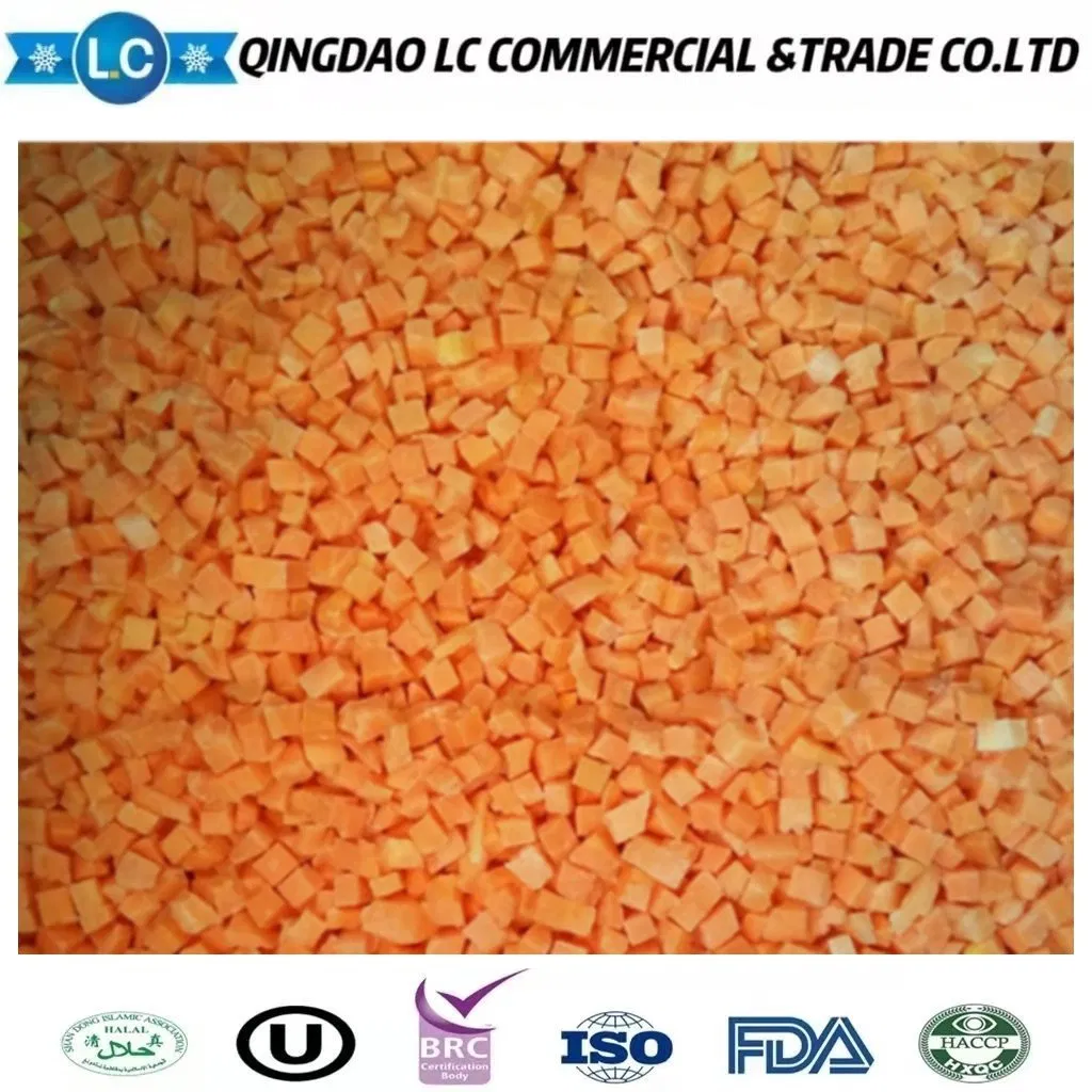 Proveedor de China Exportar Grado Alimenticio Compradores Precio IQF Verduras Cortadas Congeladas en Cubos Zanahorias Diced