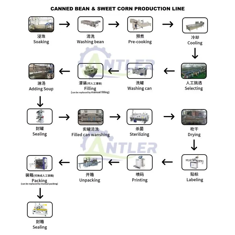 Línea de procesamiento automático de enlatado de maíz joven, línea de producción de frijoles horneados enlatados, garbanzos y soya