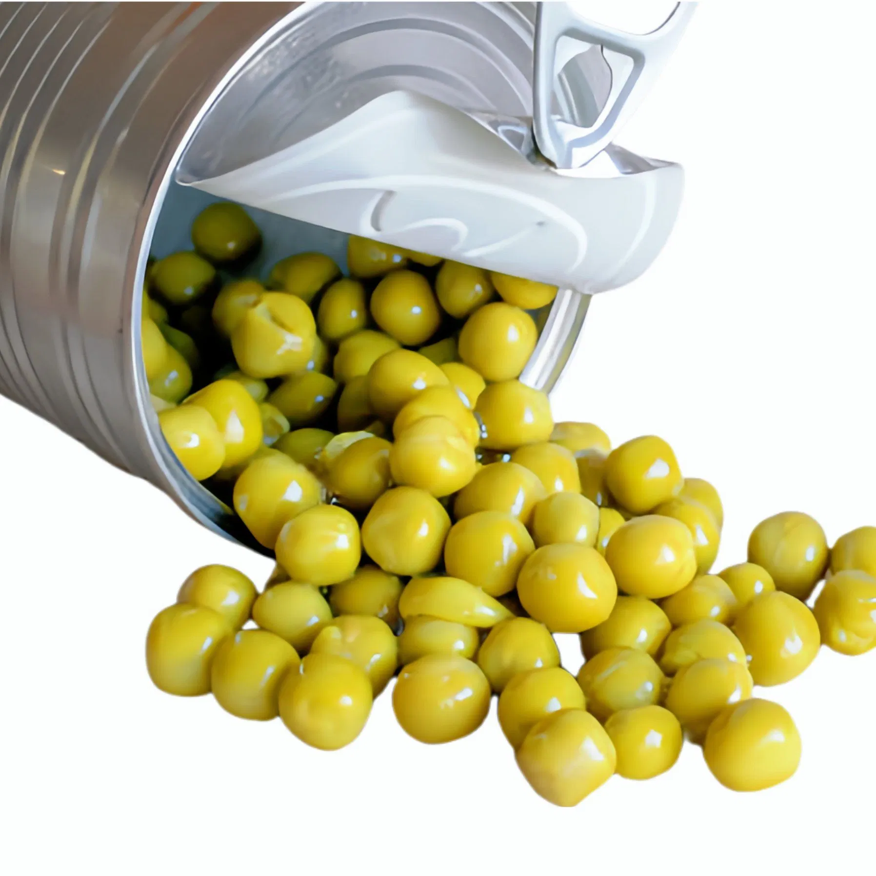 Conservas de fábrica china, guisantes verdes en salmuera