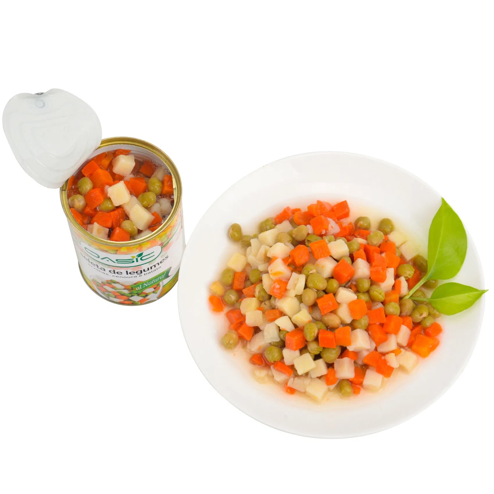 OEM con marca privada lista para comer verduras mixtas enlatadas con zanahoria, maíz dulce, guisantes, frijoles y papa disponibles