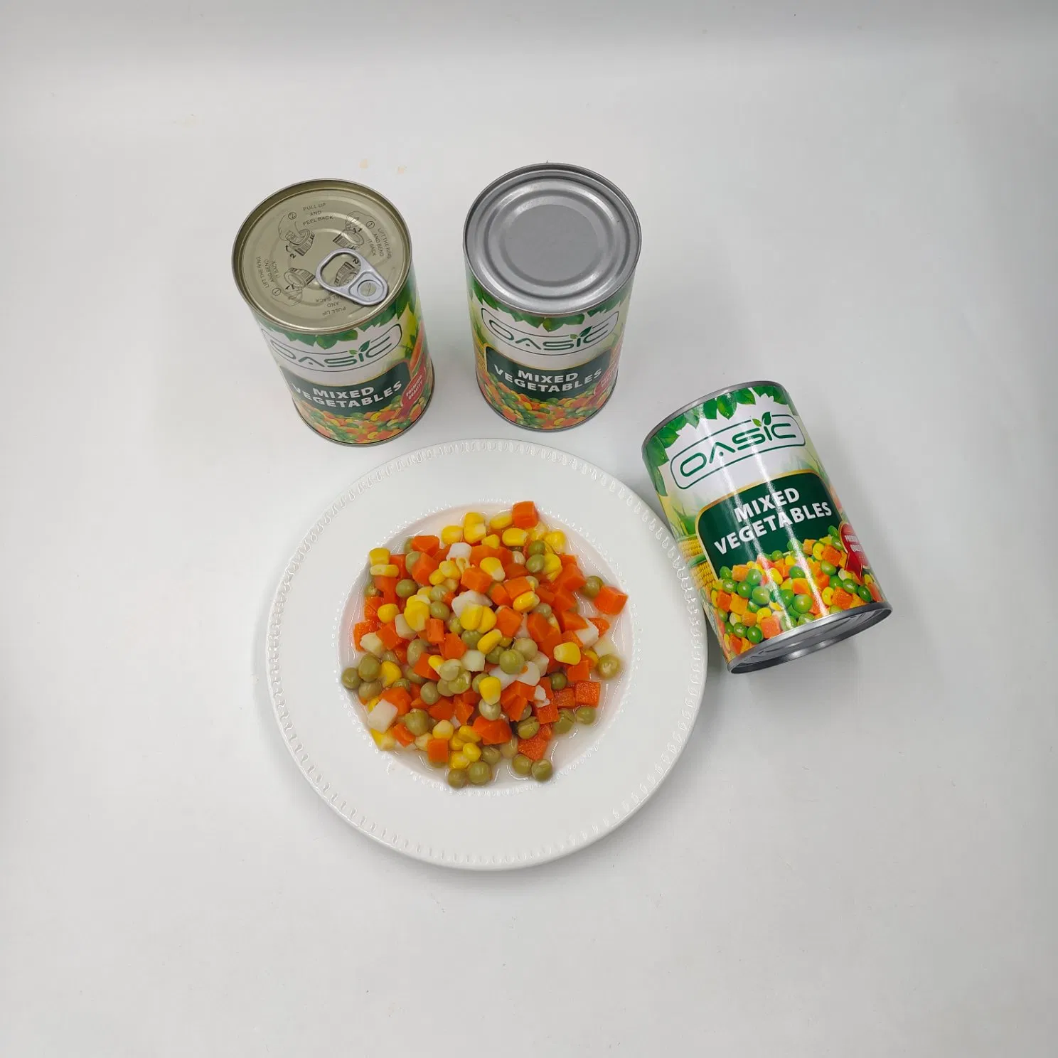 Verduras Mixtas enlatadas BRC HACCP con Zanahorias, Guisantes Verdes, Maíz Dulce 400g Lata Suministro a Granel de Fábrica OEM