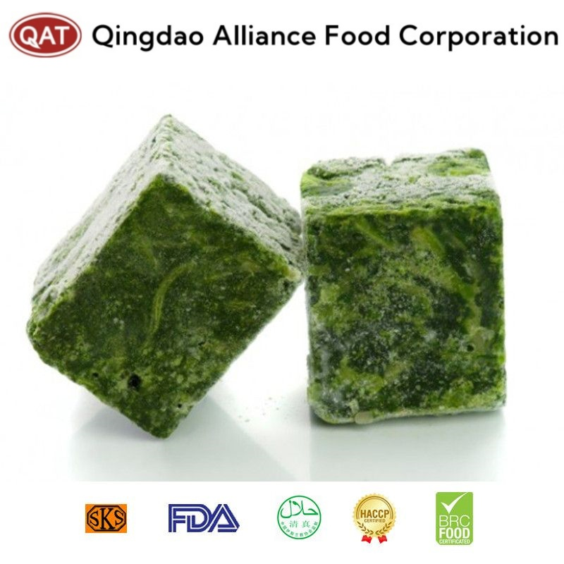Espinacas congeladas premium picadas IQF en bloque de hoja entera de China