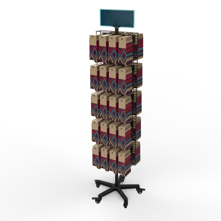 Custom Magnetic Rotating Display Stand Mobile Pegboard Rack with Wheels for Branding Products Promotion