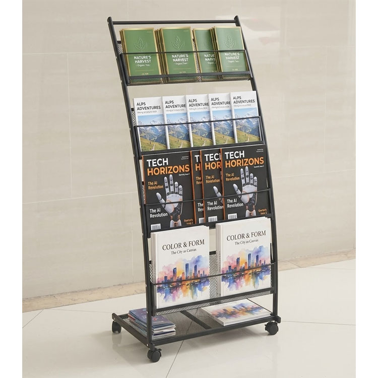 Commercial 4-Tier Metal Literature Display Rack Floor Standing Magazine Holder for Hotel Lobby & Exhibition Use
