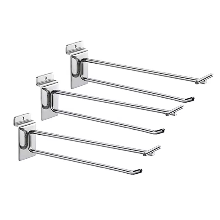 Durable Steel Slatwall Display Hooks Silver Metal Slatwall Hanger for Retail Shop Shelving and Grid Wall