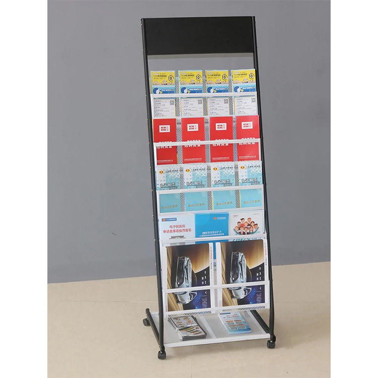 Customized A4 Brochure Stand Holder Floor Display Stand Rack Metal Tall Catalog Brochure Magazine Display Stand