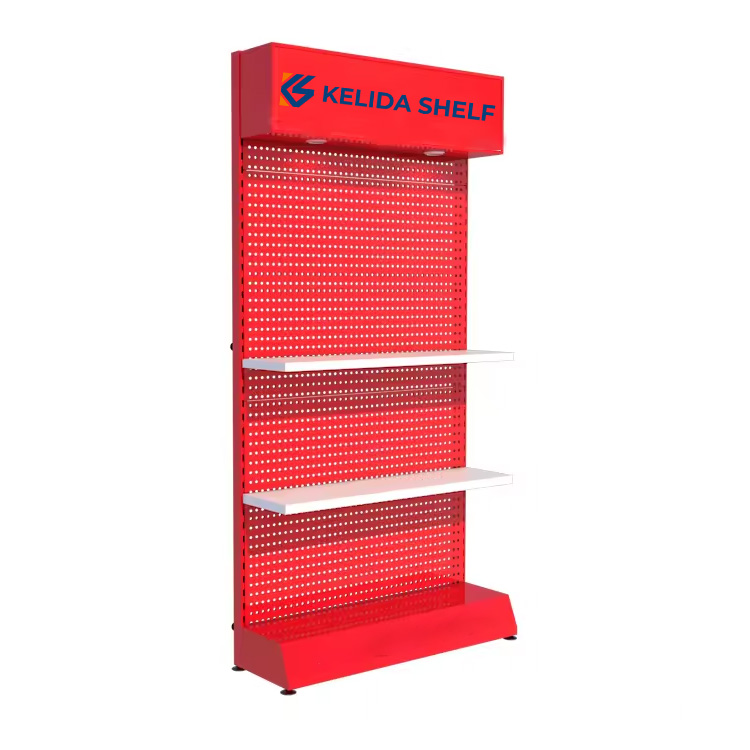 Customized Logo Metal Display Rack Floor Standing Pegboard Tool Display Stand Retail Showroom Exhibition Rack