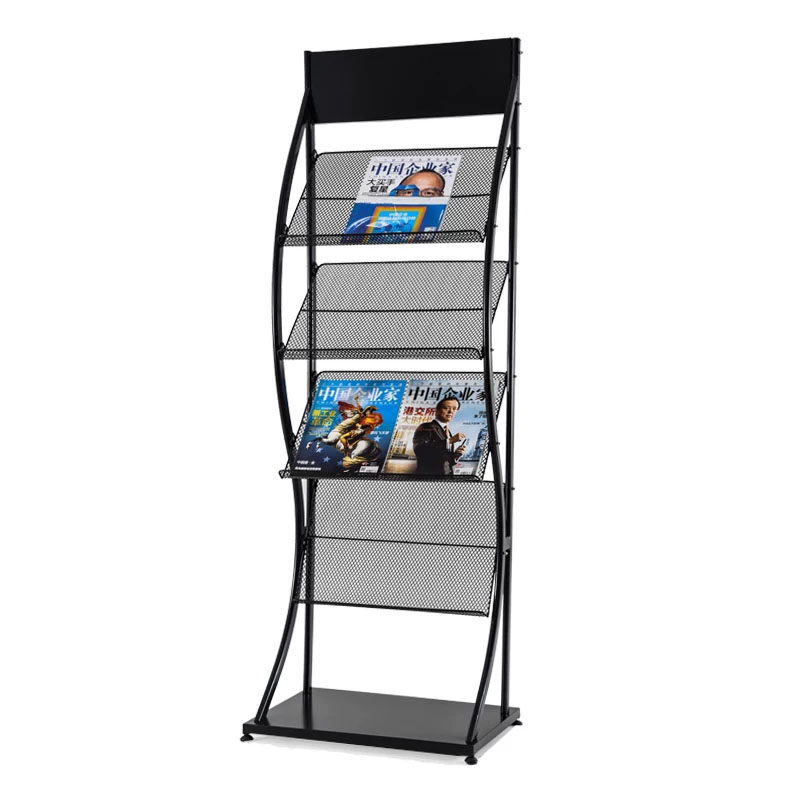 Commercial Floor Standing Magazine Rack Metal Brochure Display Stand for Showroom Hotel and Office Lobby