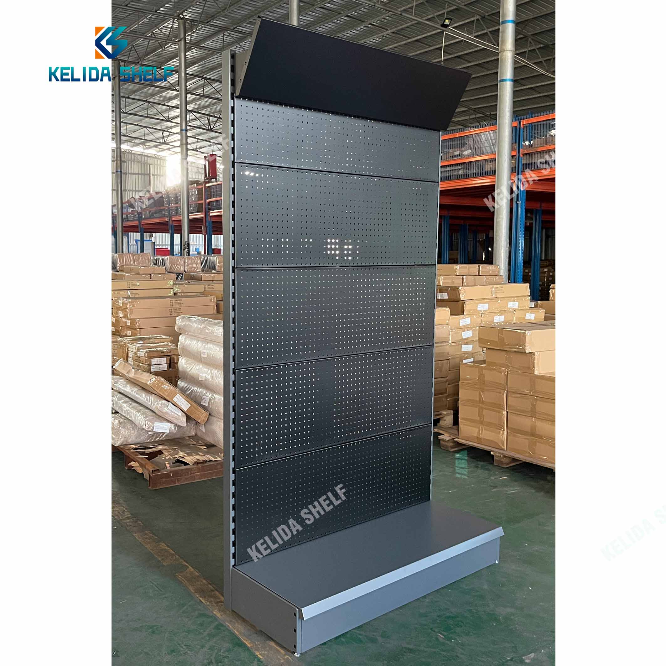 Heavy Duty Power Tools Display Rack Black Metal Pegboard Shelf Stand with Hooks Customized Showroom Tool Organizer