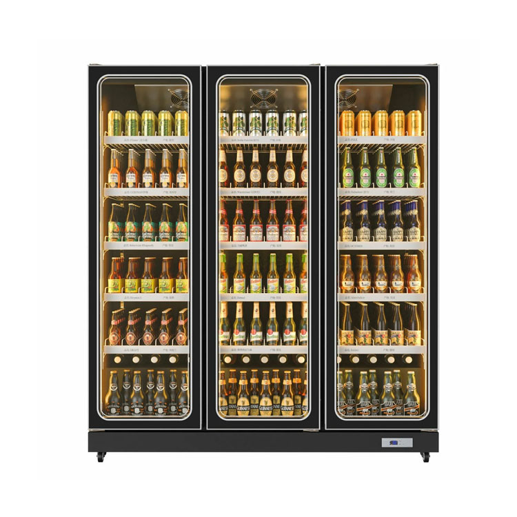 Commercial Double Door Glass Display Refrigerator Upright Beverage Cooler for Supermarket