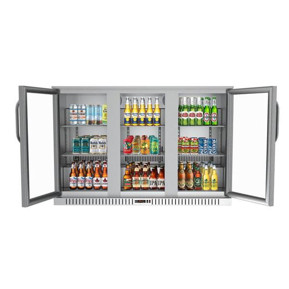 OEM Commercial Double Door Back Bar Cooler Glass Door Beverage Refrigerator with Custom Logo