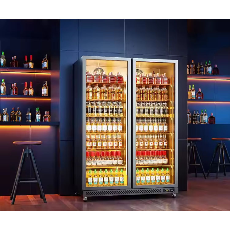 New Style Commercial Double Door Beverage Display Refrigerator for Beer and Soft Drinks