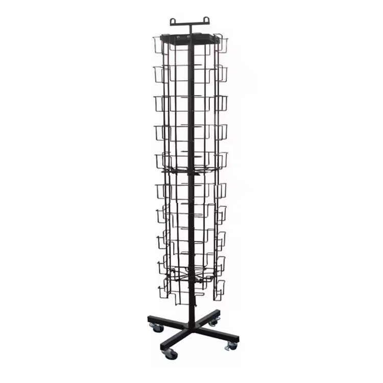 Rotating Greeting Card Display Stand Floor Standing Wire Spinner Rack with Wheels