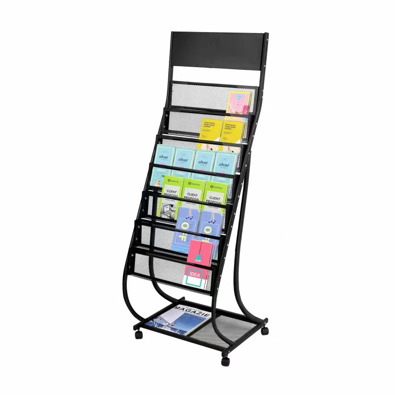 Retail Store Metal Magazine Rack Newspaper Brochure Display Shelf for Shopping Mall Chain Store