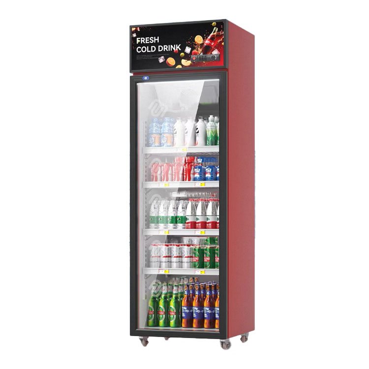 Commercial Slim Single Glass Door Beverage Cooler Upright Display Refrigerator With Led Light