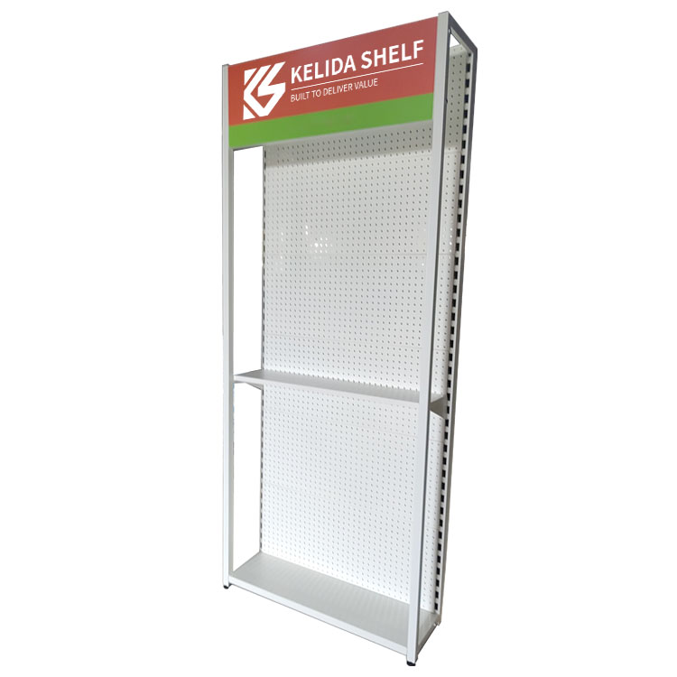 Reinforced Metal Pegboard Display Stand With Advertising Panel for Tools and Accessories Retail Display Shelf for Hardware Store
