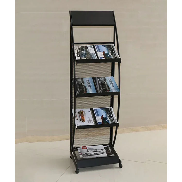 Commercial 4-Tier Metal Literature Display Rack Floor Standing Magazine Holder for Hotel Lobby & Exhibition Use