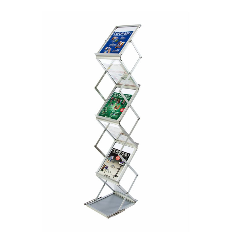 Portable Aluminum Brochure Display Stand Foldable Magazine Rack for Trade Show Exhibition