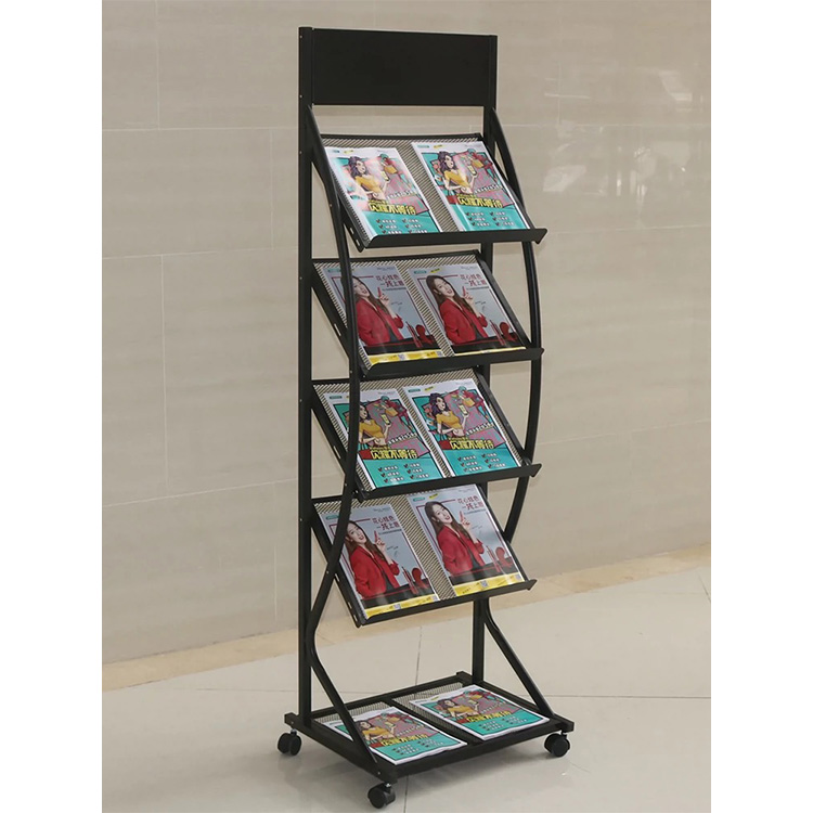 Customized A4 Brochure Stand Holder Floor Display Stand Rack Metal Tall Catalog Brochure Magazine Display Stand